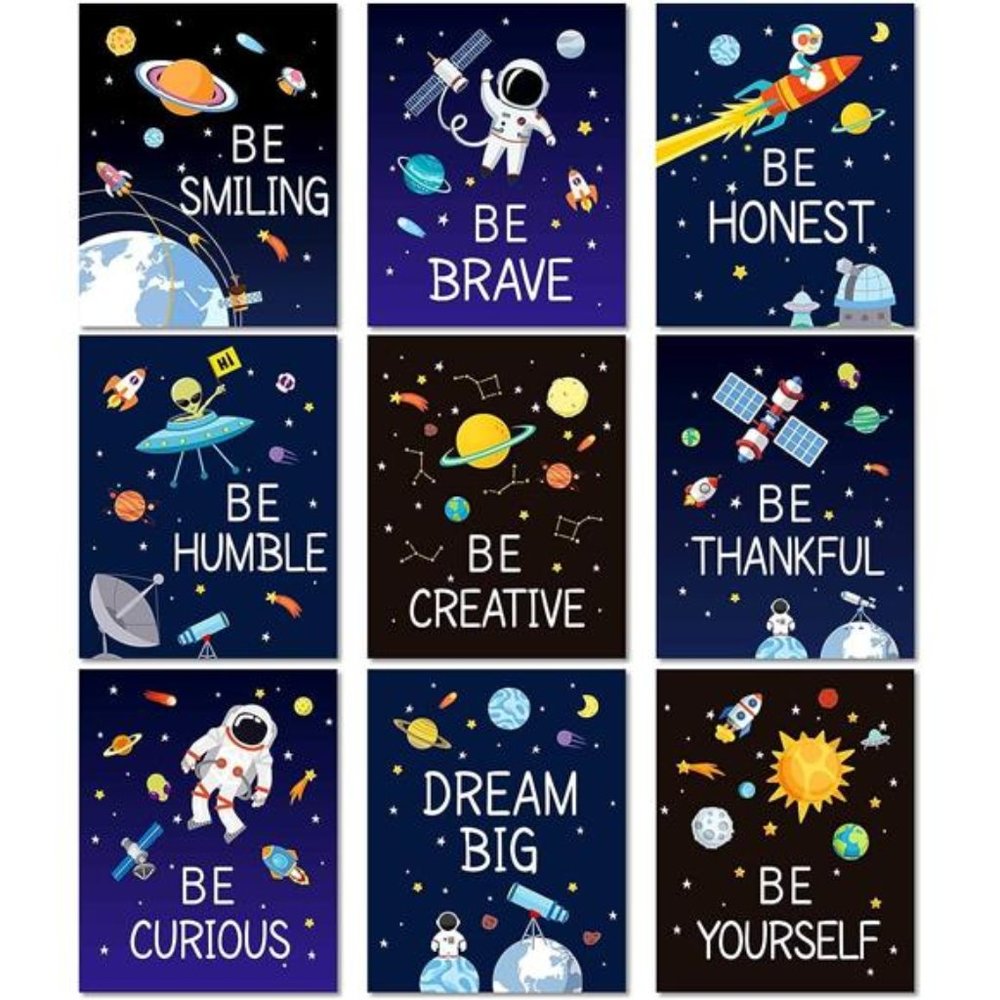 9 Pieces Space Wall Prints Unframed Space Inspirational Posters 8x10 Inch Planet